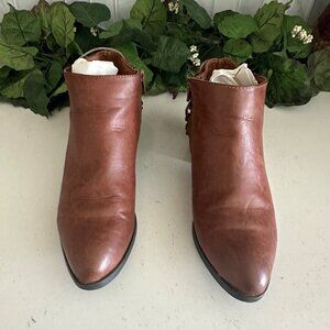 Brown Ankle Booties Size 8 With Side Zipper & Buckle Detail